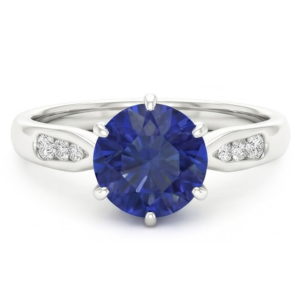 1.80 Carats Blue Ceylon Sapphire With Natural Earth Mined Diamonds Ring White Gold 14K