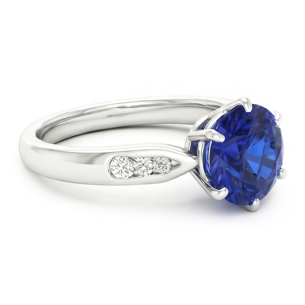 1.80 Carats Blue Ceylon Sapphire With Natural Earth Mined Diamonds Ring White Gold 14K