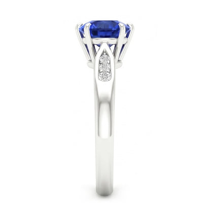 1.80 Carats Blue Ceylon Sapphire With Natural Earth Mined Diamonds Ring White Gold 14K