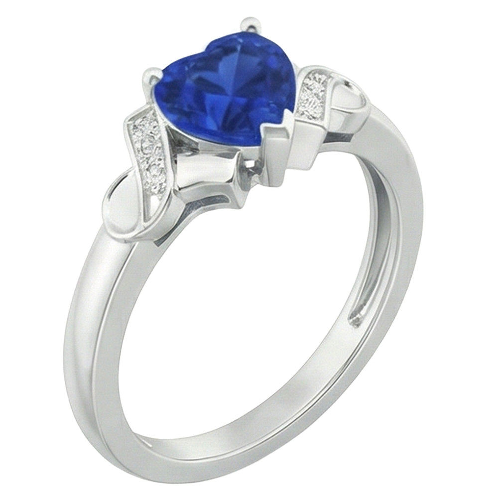 1.80 Carats Heart Sapphire And Natural Earth Mined Diamonds Wedding Ring White Gold 14K