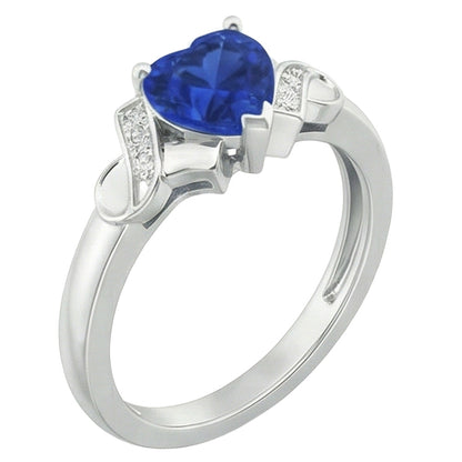 1.80 Carats Heart Sapphire And Natural Earth Mined Diamonds Wedding Ring White Gold 14K