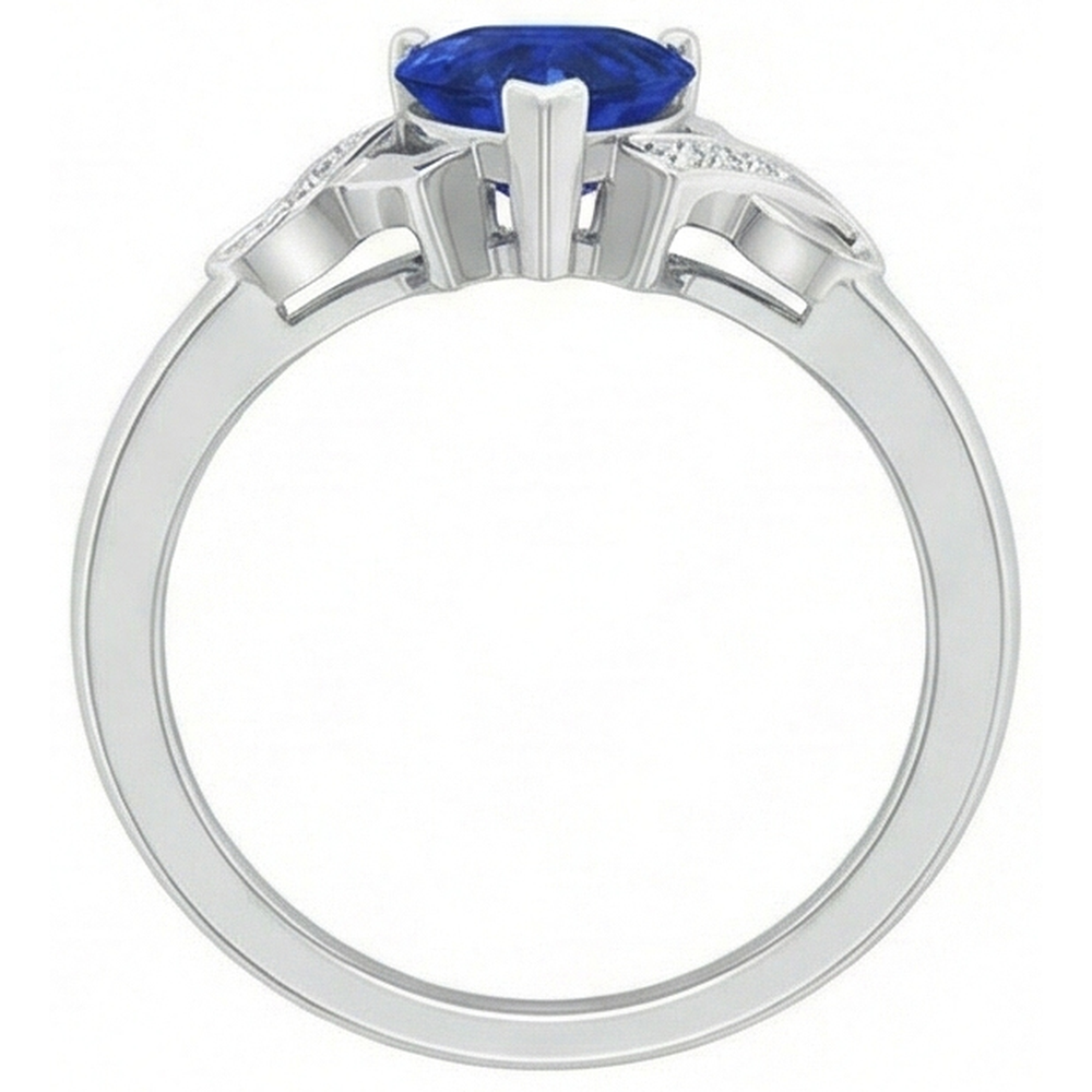 1.80 Carats Heart Sapphire And Natural Earth Mined Diamonds Wedding Ring White Gold 14K