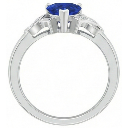 1.80 Carats Heart Sapphire And Natural Earth Mined Diamonds Wedding Ring White Gold 14K