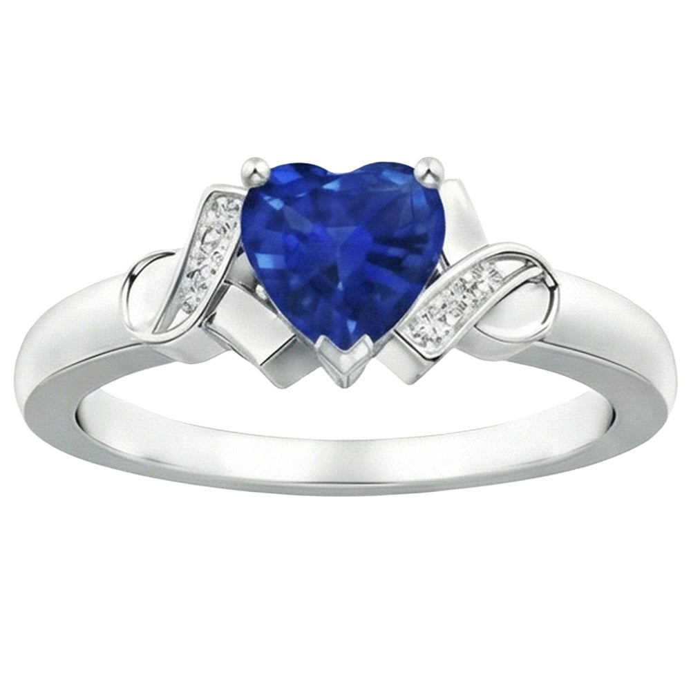 1.80 Carats Heart Sapphire And Natural Earth Mined Diamonds Wedding Ring White Gold 14K