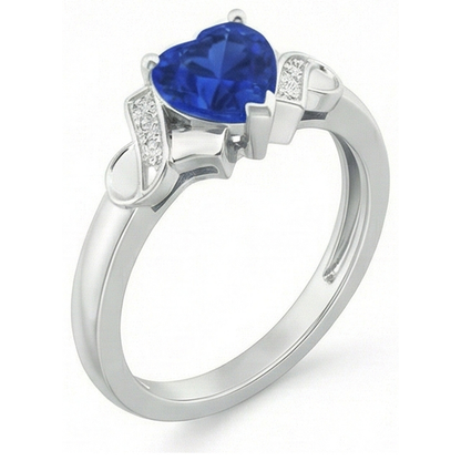 1.80 Carats Heart Sapphire And Natural Earth Mined Diamonds Wedding Ring White Gold 14K