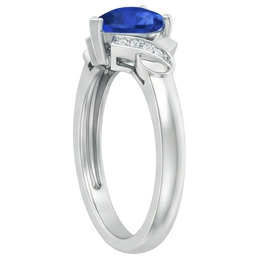 1.80 Carats Heart Sapphire And Natural Earth Mined Diamonds Wedding Ring White Gold 14K