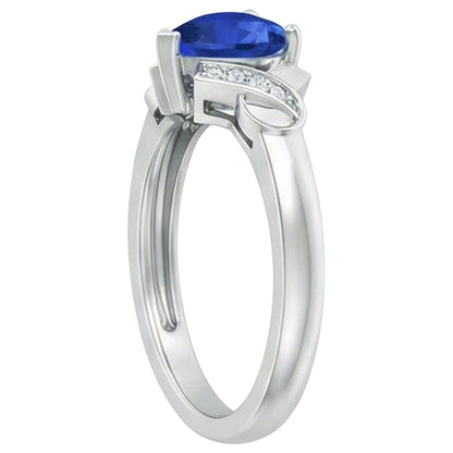 1.80 Carats Heart Sapphire And Natural Earth Mined Diamonds Wedding Ring White Gold 14K