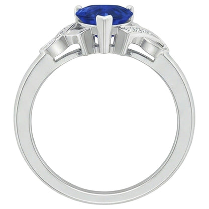 1.80 Carats Heart Sapphire And Natural Earth Mined Diamonds Wedding Ring White Gold 14K