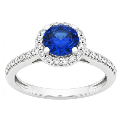 1.80 Ct Round Sri Lanka Sapphire Ring Halo Natural Earth Mined Diamond White Gold