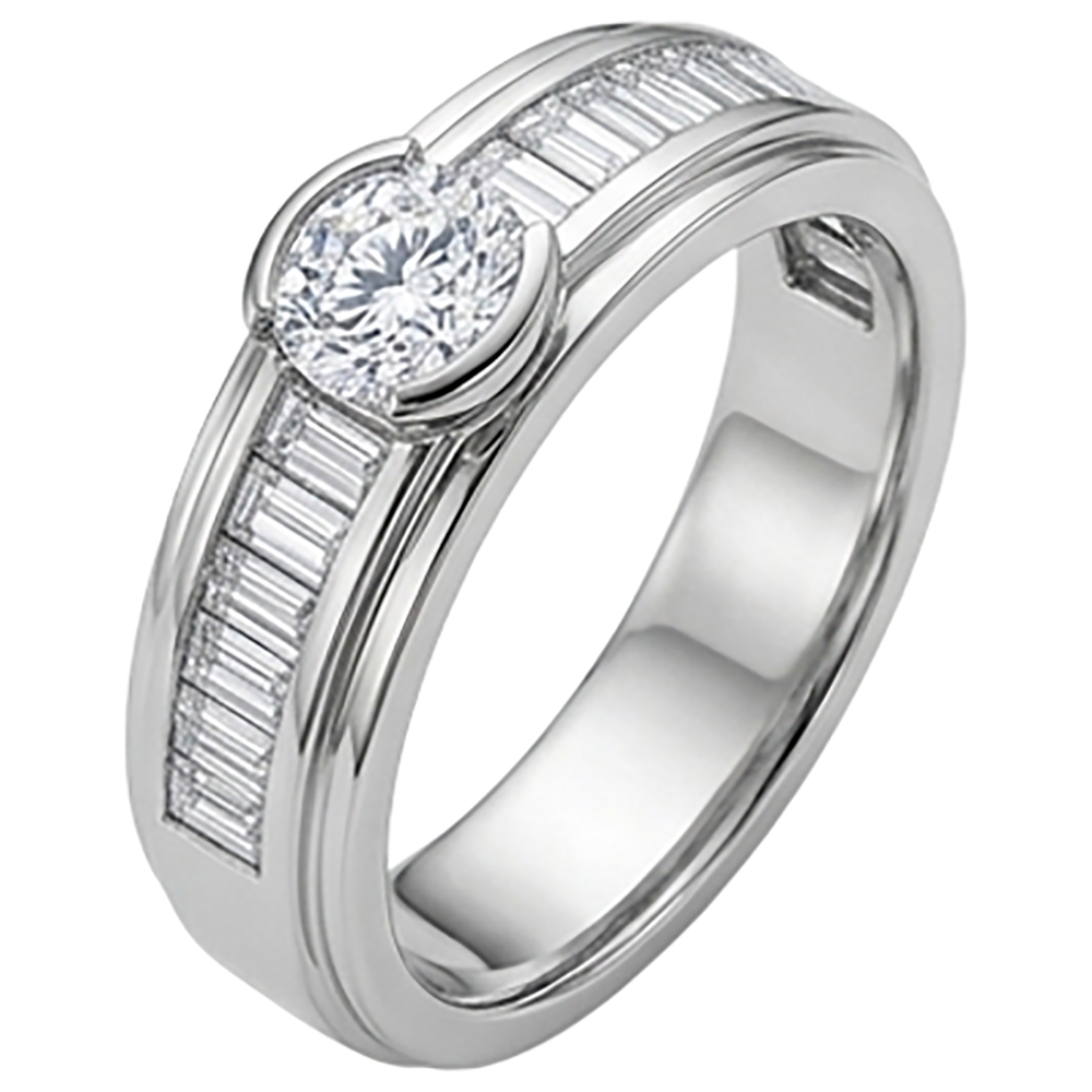 1.85 Carats Diamond White Gold 10K Men's Ring Half Bezel Set