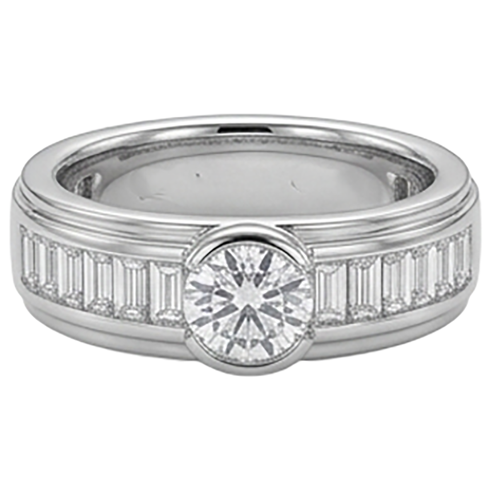 1.85 Carats Diamond White Gold 10K Men's Ring Half Bezel Set