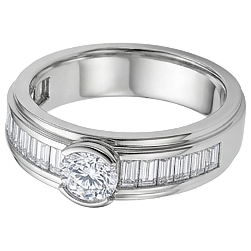 1.85 Carats Diamond White Gold 10K Men's Ring Half Bezel Set