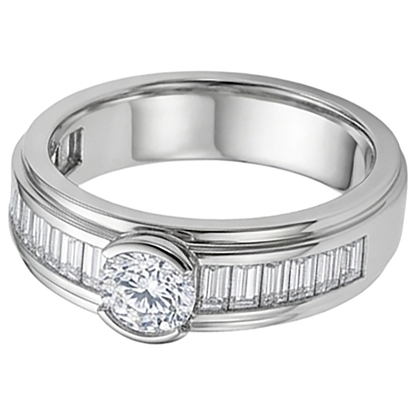 1.85 Carats Diamond White Gold 10K Men's Ring Half Bezel Set