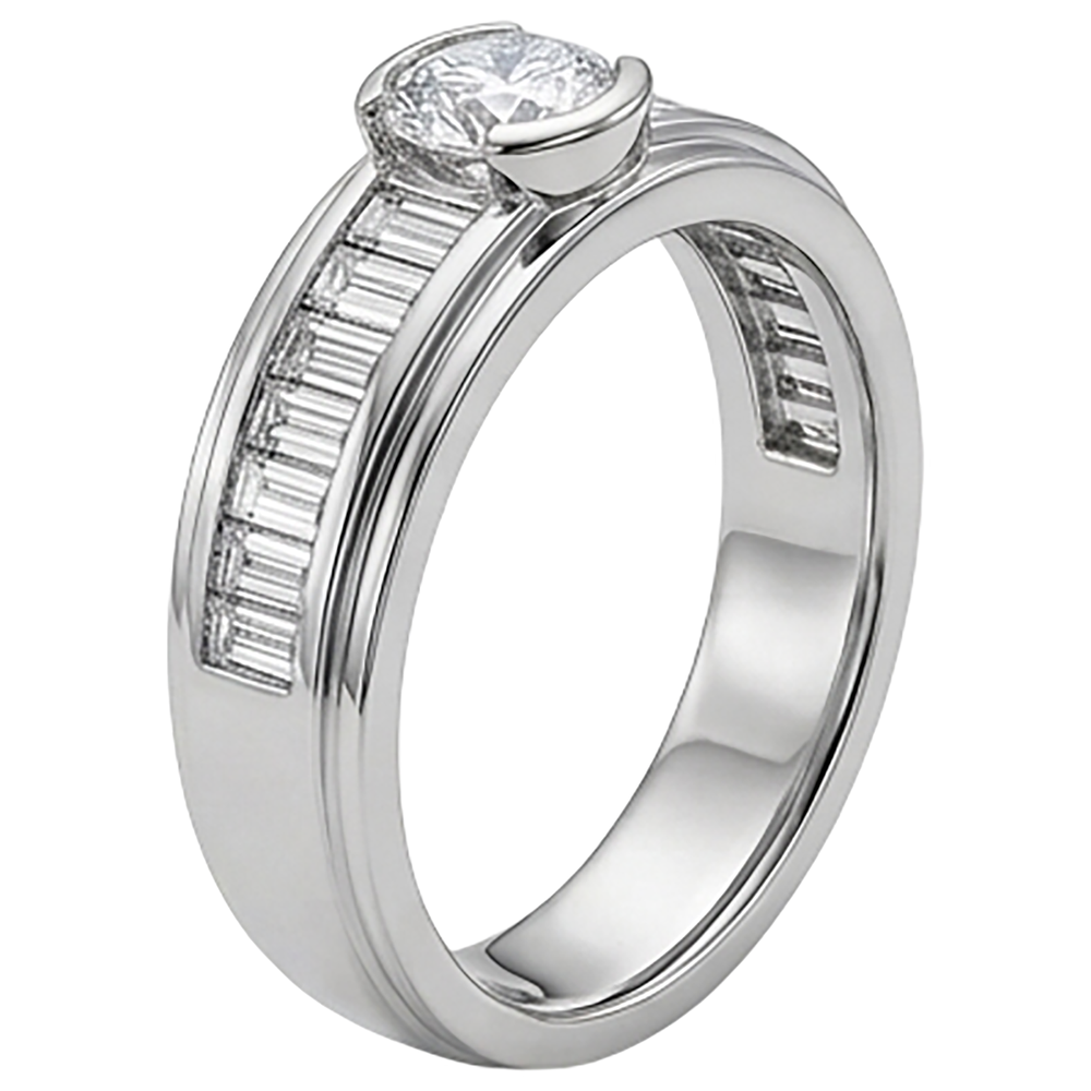 1.85 Carats Diamond White Gold 10K Men's Ring Half Bezel Set