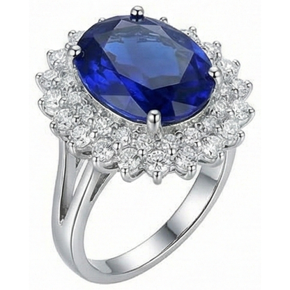 1.85 Carats Oval Cut Blue Tanzanite And Natural Earth Mined Diamond Anniversary Ring