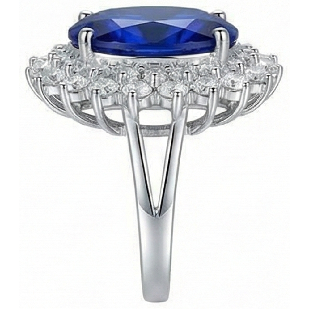 1.85 Carats Oval Cut Blue Tanzanite And Natural Earth Mined Diamond Anniversary Ring