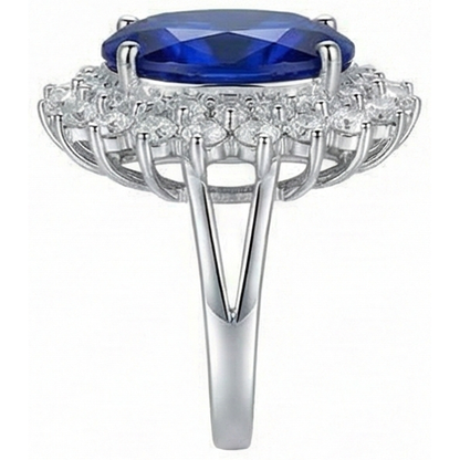 1.85 Carats Oval Cut Blue Tanzanite And Natural Earth Mined Diamond Anniversary Ring
