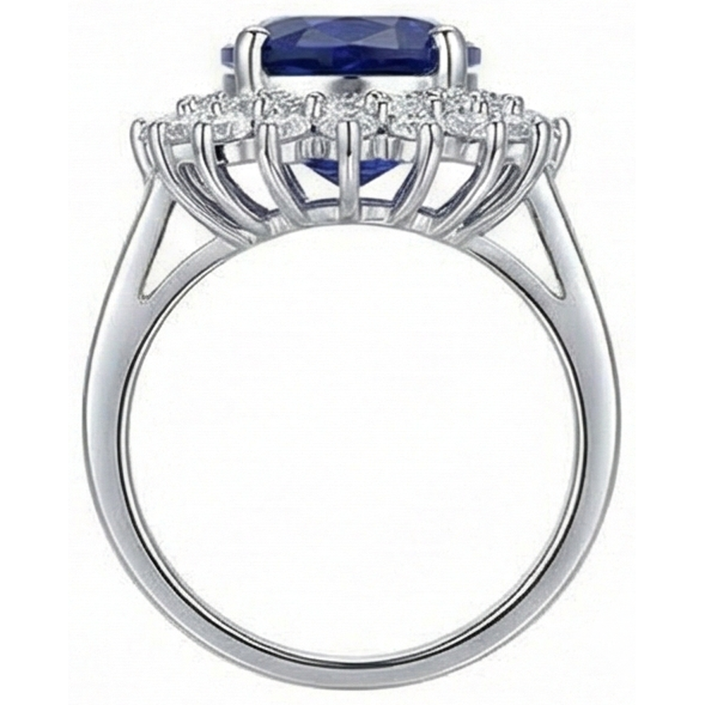 1.85 Carats Oval Cut Blue Tanzanite And Natural Earth Mined Diamond Anniversary Ring