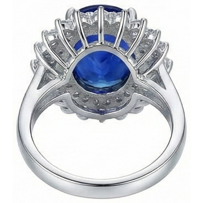 1.85 Carats Oval Cut Blue Tanzanite And Natural Earth Mined Diamond Anniversary Ring