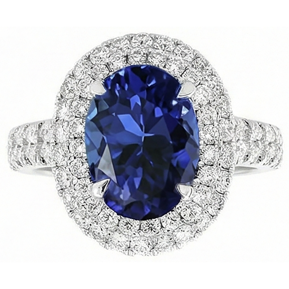 1.85 Carats Oval Cut Tanzanite And Natural Earth Mined Diamond Wedding Ring White Gold 14K