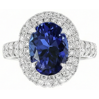 1.85 Carats Oval Cut Tanzanite And Natural Earth Mined Diamond Wedding Ring White Gold 14K