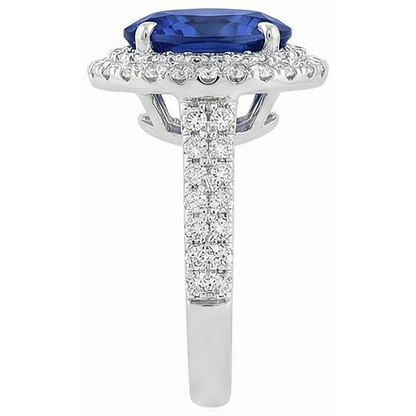 1.85 Carats Oval Cut Tanzanite And Natural Earth Mined Diamond Wedding Ring White Gold 14K