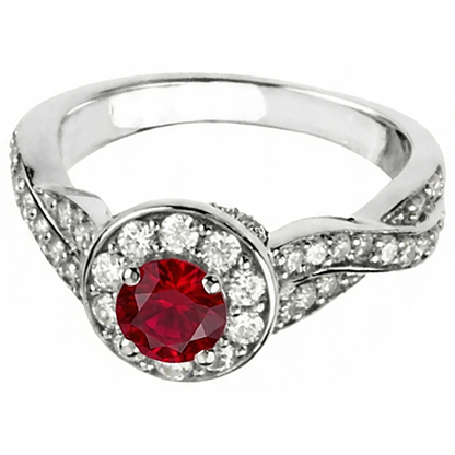 1.85 Carats Red Round Halo Ruby Natural Earth Mined Diamond Ring White Gold 14K