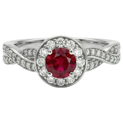 1.85 Carats Red Round Halo Ruby Natural Earth Mined Diamond Ring White Gold 14K