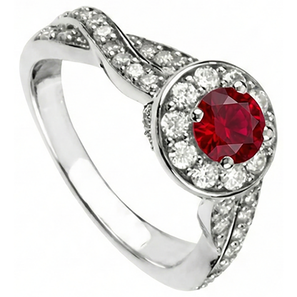 1.85 Carats Red Round Halo Ruby Natural Earth Mined Diamond Ring White Gold 14K