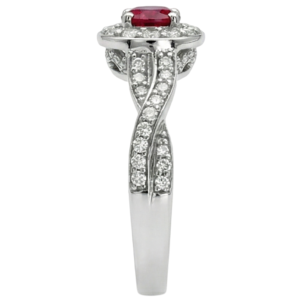 1.85 Carats Red Round Halo Ruby Natural Earth Mined Diamond Ring White Gold 14K