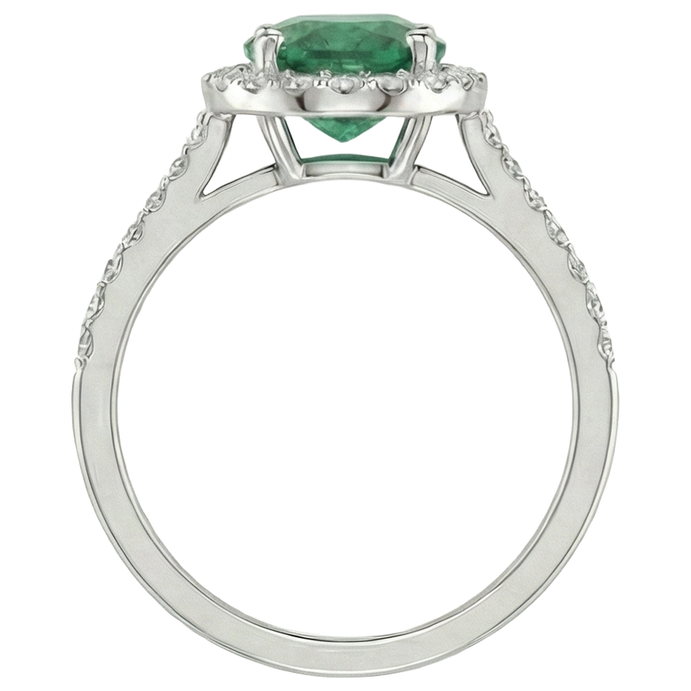 1.85 Ct Oval Cut Green Emerald With Natural Earth Mined Diamond Wedding Ring