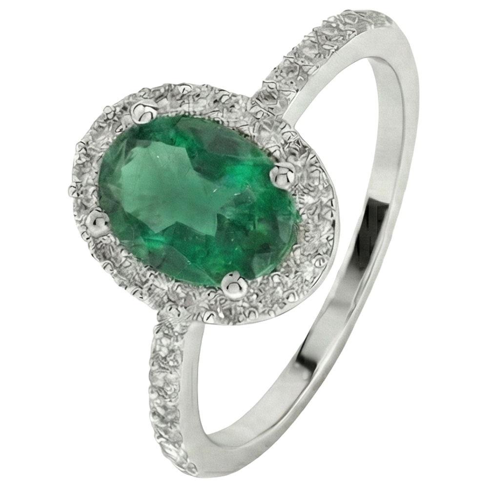 1.85 Ct Oval Cut Green Emerald With Natural Earth Mined Diamond Wedding Ring