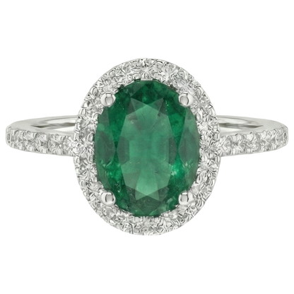 1.85 Ct Oval Cut Green Emerald With Natural Earth Mined Diamond Wedding Ring