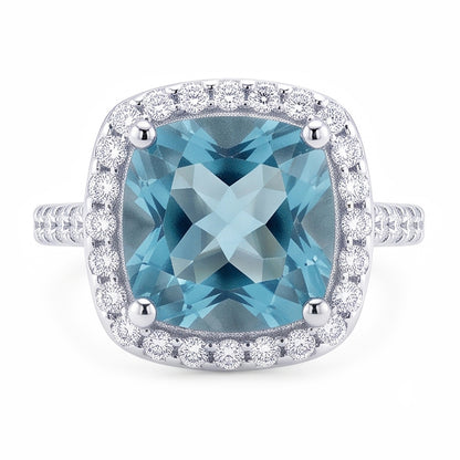 1.91 Carats Blue Cushion Halo Center Gemstone Ring White Gold 14K