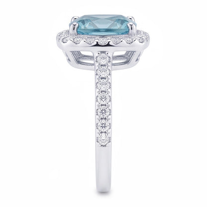 1.91 Carats Blue Cushion Halo Center Gemstone Ring White Gold 14K