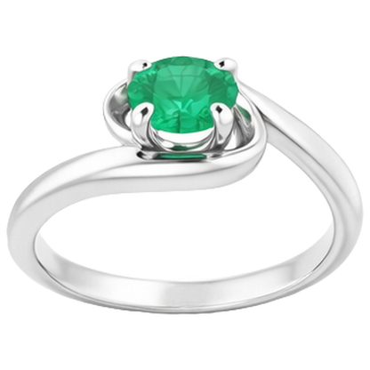 Natural Real ( Not Lab Grown ) 1 Carat Green Emerald GIA Ring Freeform Shank Setting White Gold 14K