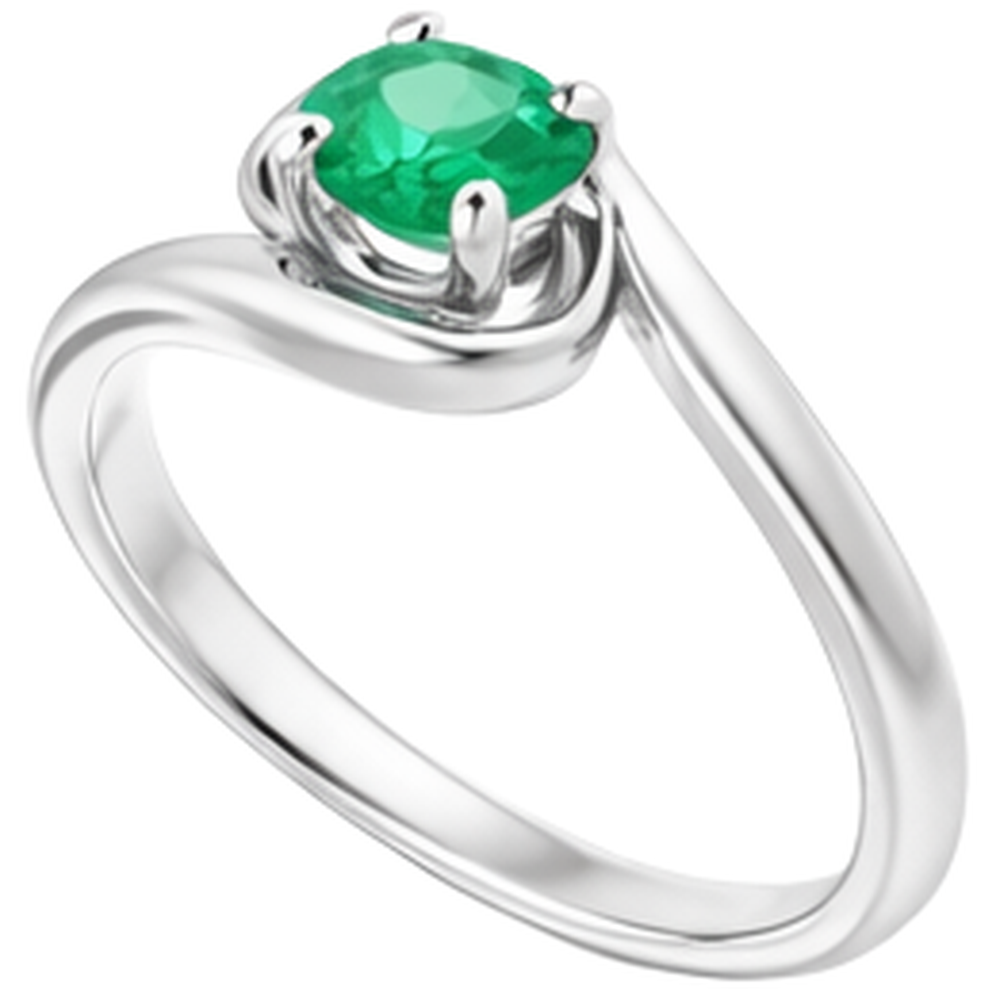 Natural Real ( Not Lab Grown ) 1 Carat Green Emerald GIA Ring Freeform Shank Setting White Gold 14K