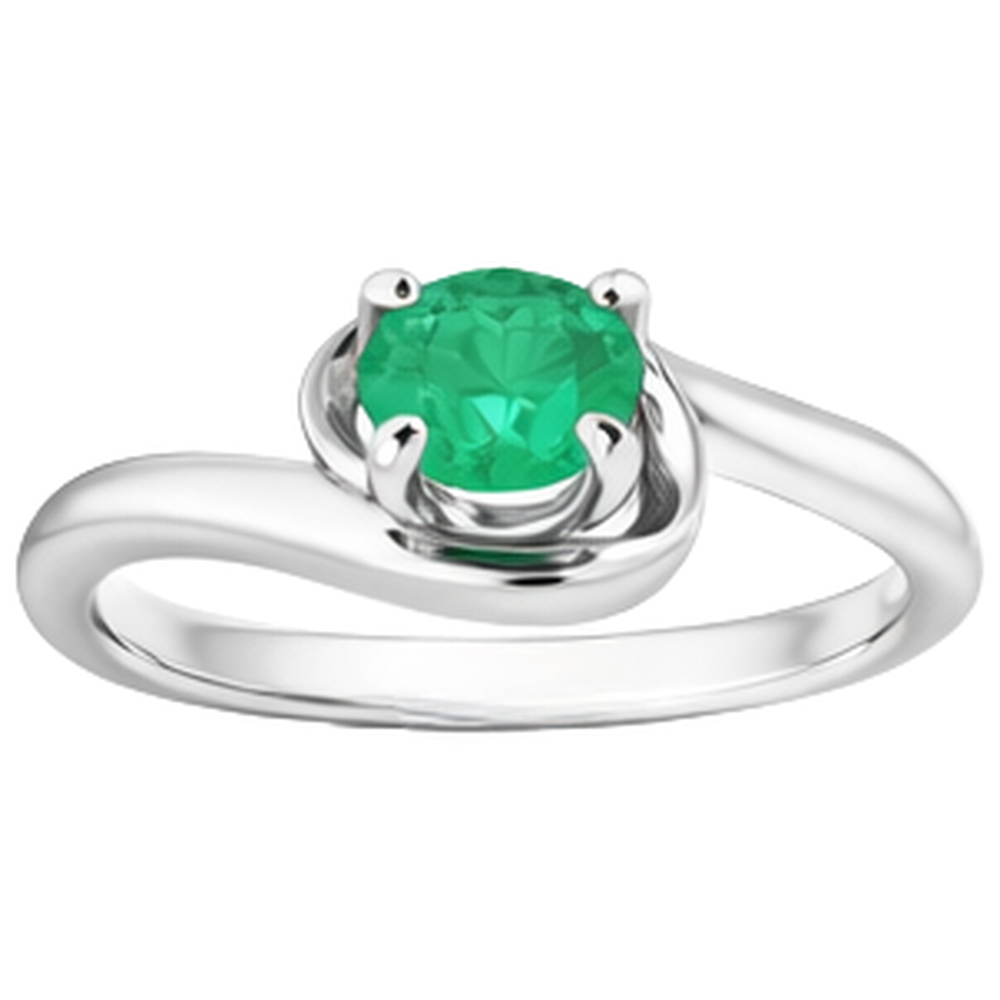 Natural Real ( Not Lab Grown ) 1 Carat Green Emerald GIA Ring Freeform Shank Setting White Gold 14K