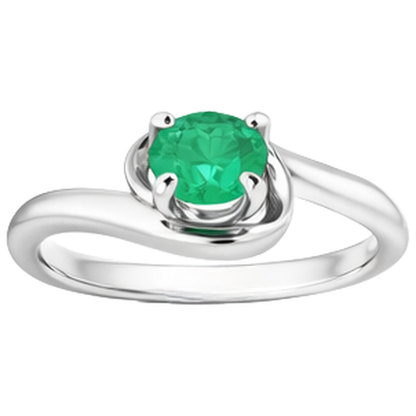 Natural Real ( Not Lab Grown ) 1 Carat Green Emerald GIA Ring Freeform Shank Setting White Gold 14K