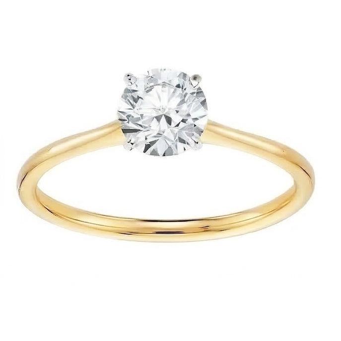 1 Carat Round Cut Solitaire Natural Earth Mined Diamond Promise Ring Two Tone Gold 14K