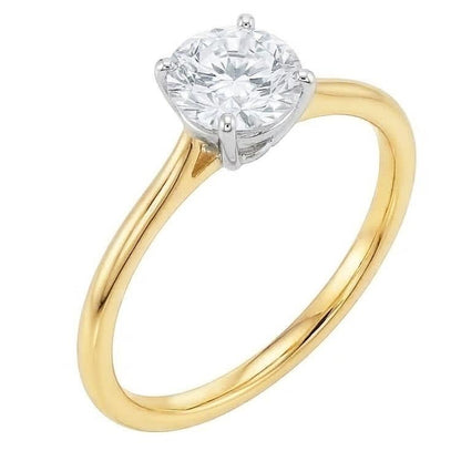 1 Carat Round Cut Solitaire Natural Earth Mined Diamond Promise Ring Two Tone Gold 14K