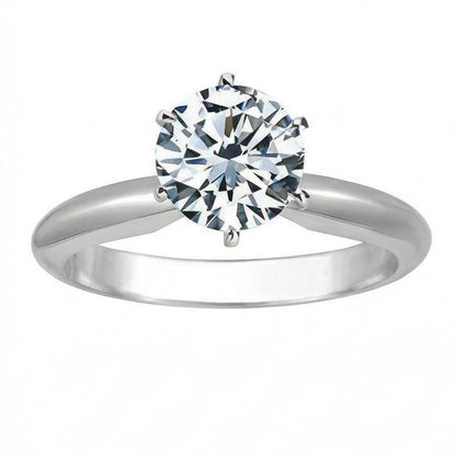 1 Carat Round Natural Earth Mined Diamond Solitaire Engagement Ring 14K White Gold