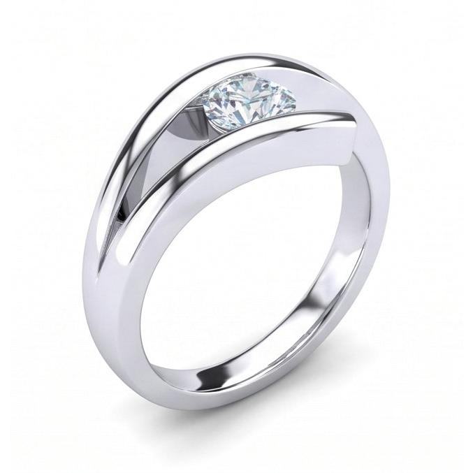 natural round diamond 1ct ring on white background