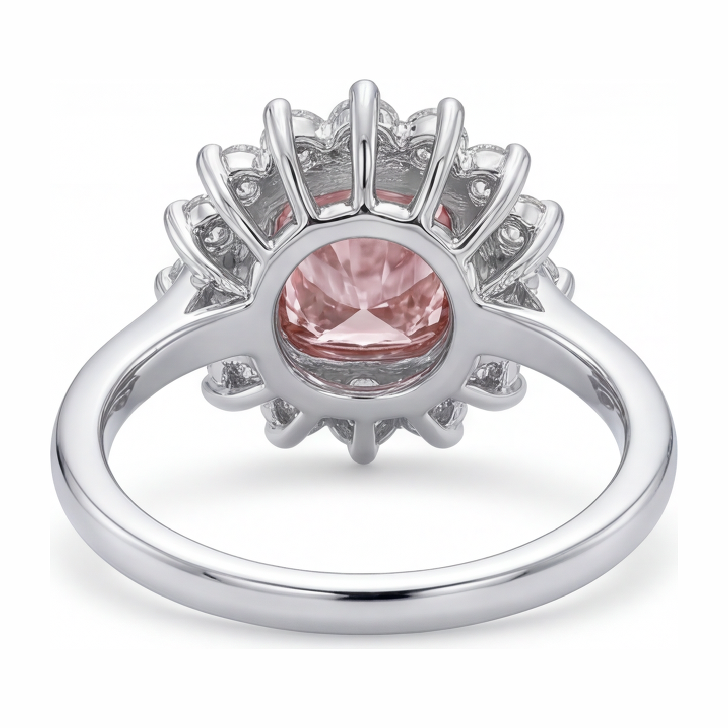 1 Carat Cushion Pink Lab Grown Diamond and White Diamond Halo Ring 14K White Gold