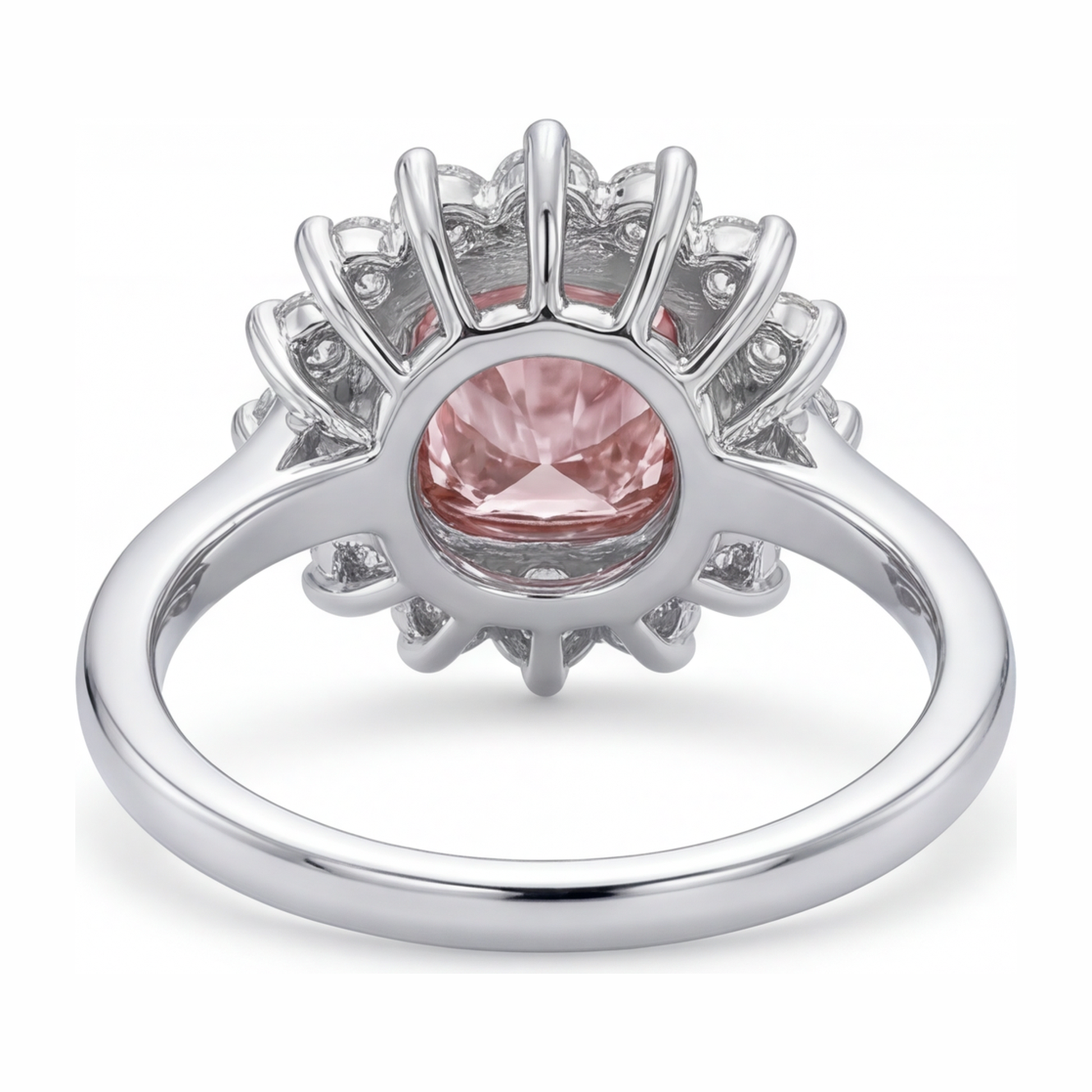 1 Carat Cushion Pink Lab Grown Diamond and White Diamond Halo Ring 14K White Gold