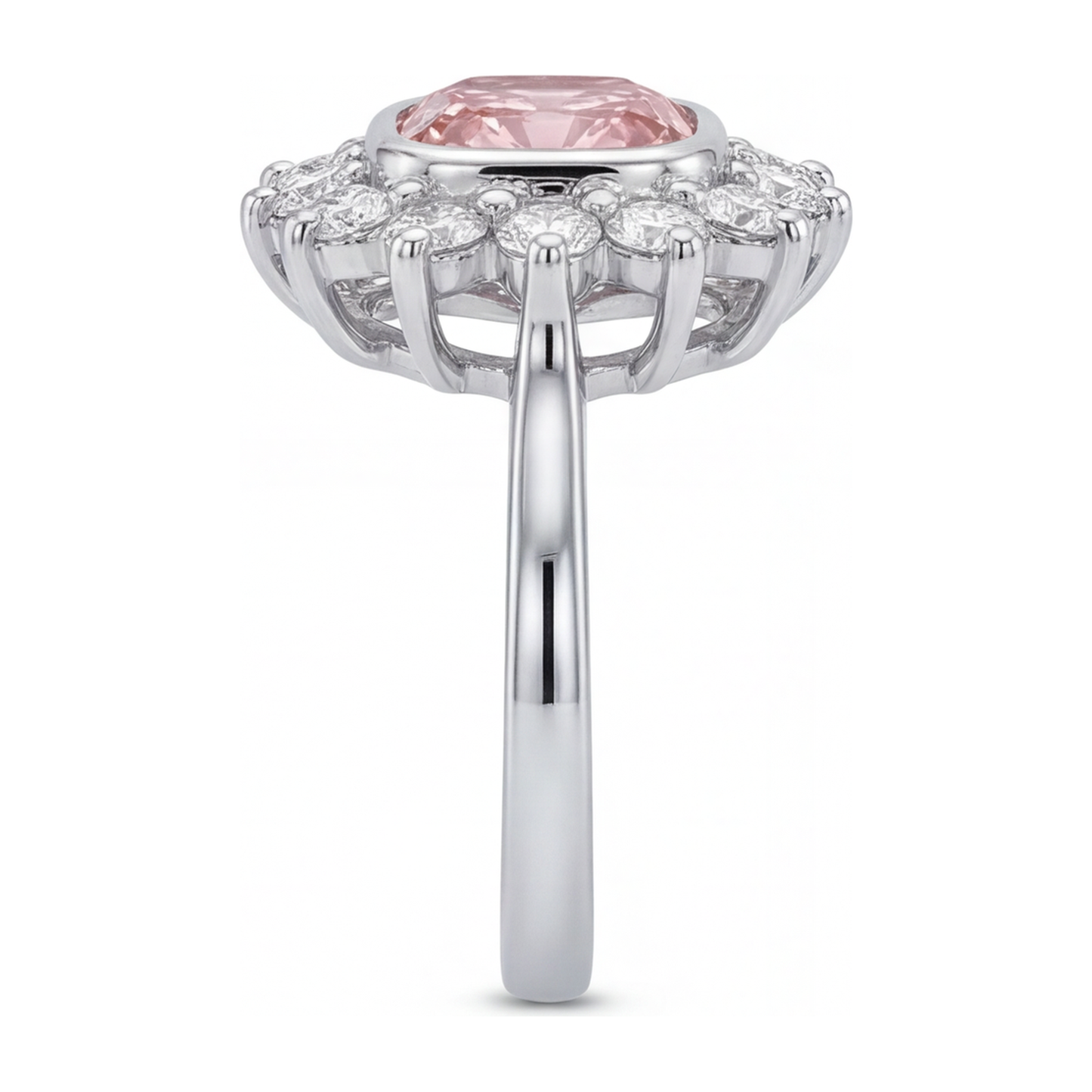 1 Carat Cushion Pink Lab Grown Diamond and White Diamond Halo Ring 14K White Gold