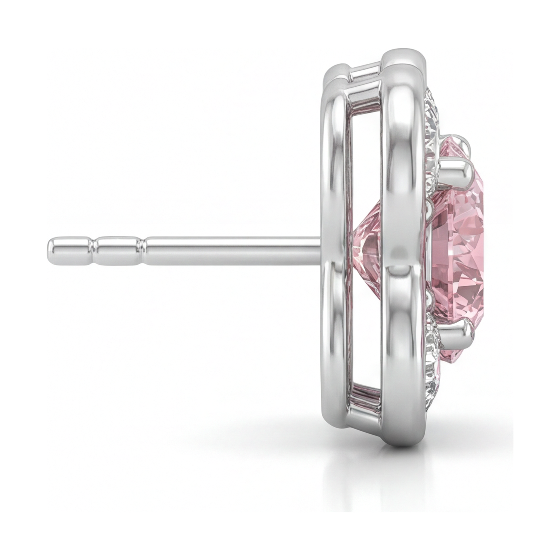 1 Carat Round Pink Lab Grown Diamond and White Diamond Cluster Earrings 14K White Gold