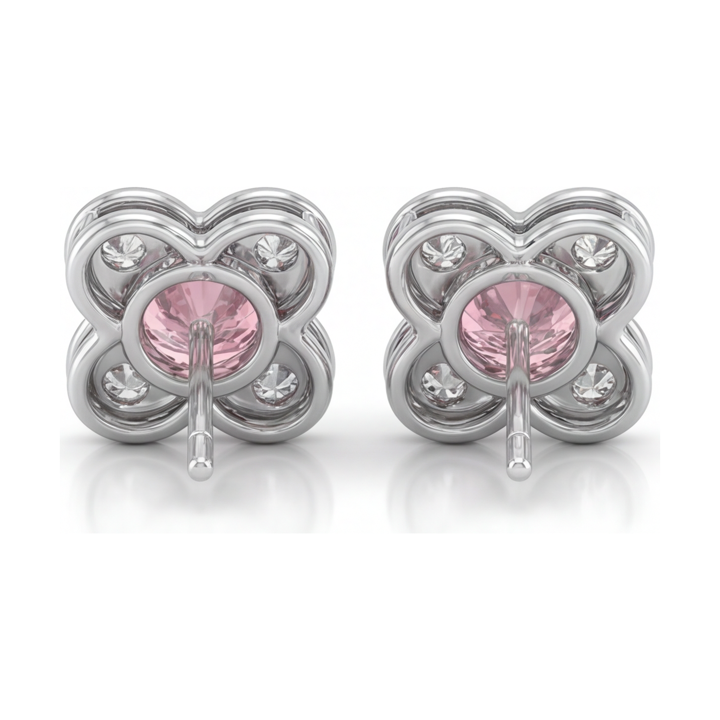 1 Carat Round Pink Lab Grown Diamond and White Diamond Cluster Earrings 14K White Gold