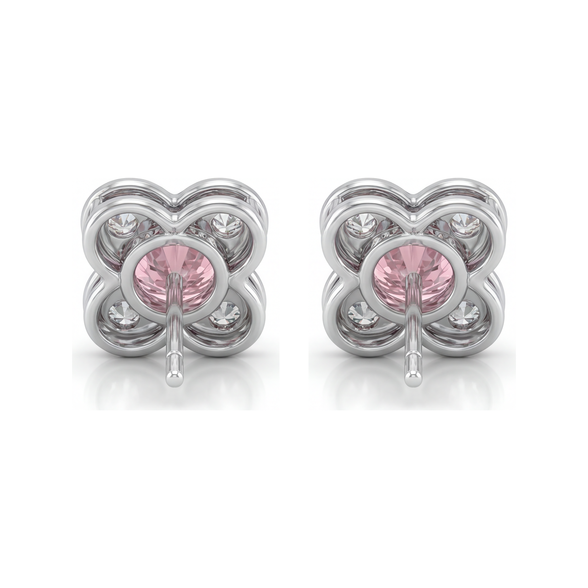 1 Carat Round Pink Lab Grown Diamond and White Diamond Cluster Earrings 14K White Gold