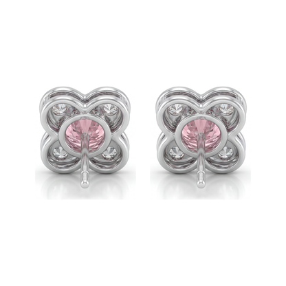 1 Carat Round Pink Lab Grown Diamond and White Diamond Cluster Earrings 14K White Gold